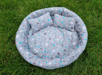 Soft Grey/Colored Stars Cuddle Bowls for Rabbits with Two Cushion Pillows and Pee Pad Cozy Comfy Snuggle Bed for Improved Sleep